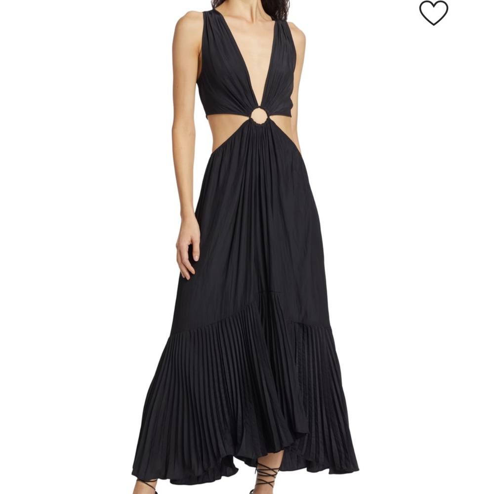 RAMY BROOK HATYIE Plunge Cutout Maxi Dress Pleated L
